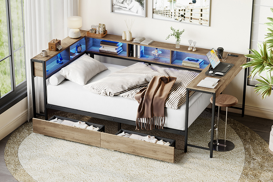 4599-1-3DU Study Metal Bed Frame with L-Shaped Desk