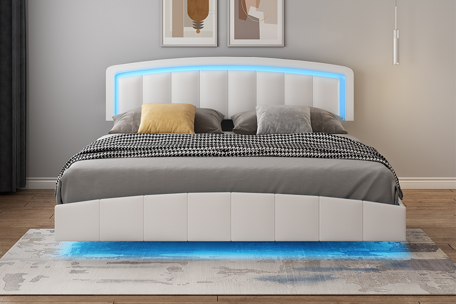 4468-1 LED Upholstered Floating Bed Frame