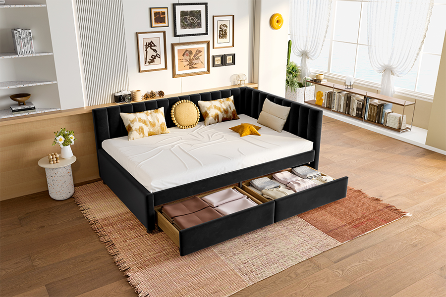 4856D Storage Velvet Sofa Bed for Small Spaces