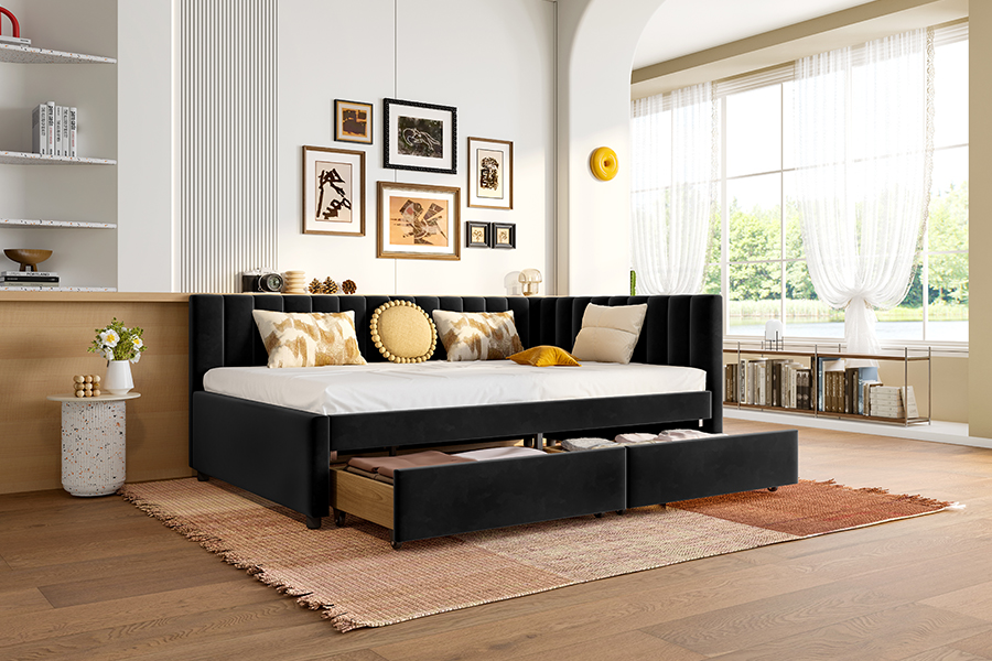 4856D Storage Velvet Sofa Bed for Small Spaces