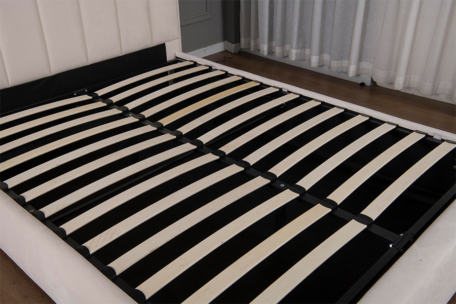 5033-1G Hydraulic Storage Modern Soft Beige Velvet  LED Upholstered Bed Frame