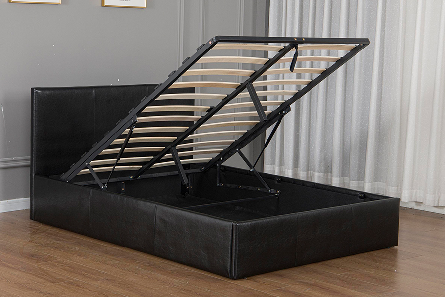 5030G Modern Black Faux Leather Upholstered Storage Bed Frame