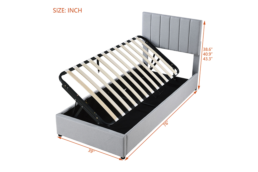 N16 Modern Grey Fabric Liftable storage function Upholstered Storage Bed Frame