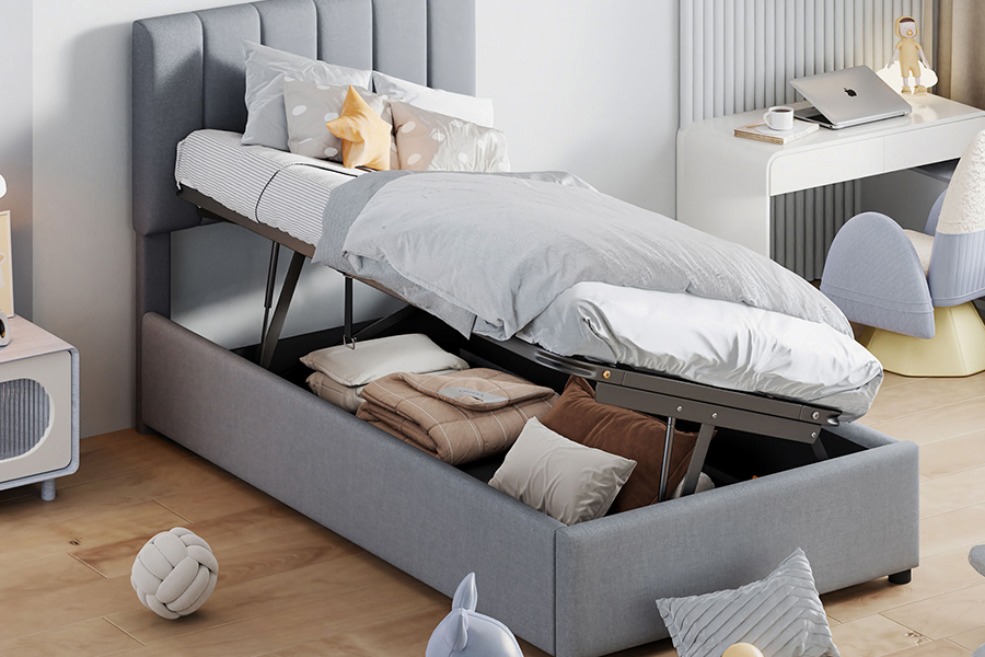 N16 Modern Grey Fabric Liftable storage function Upholstered Storage Bed Frame
