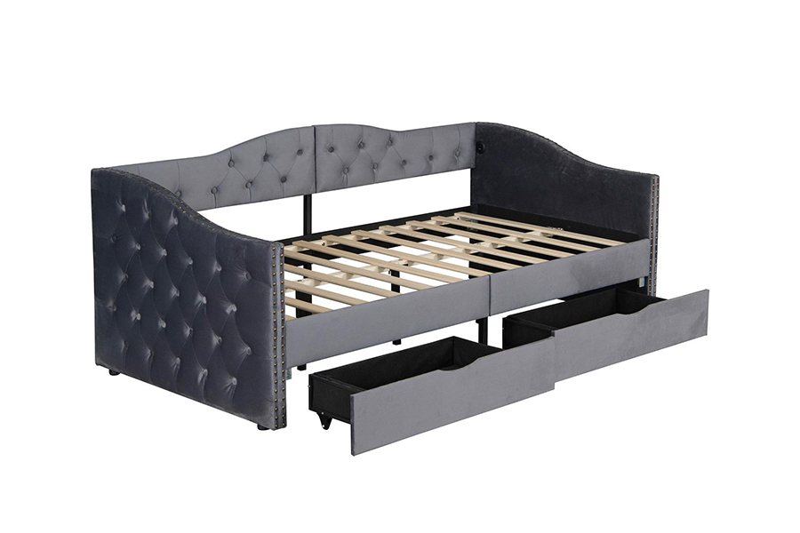N13 European modern gray velvet cushion Storage Sofa bed