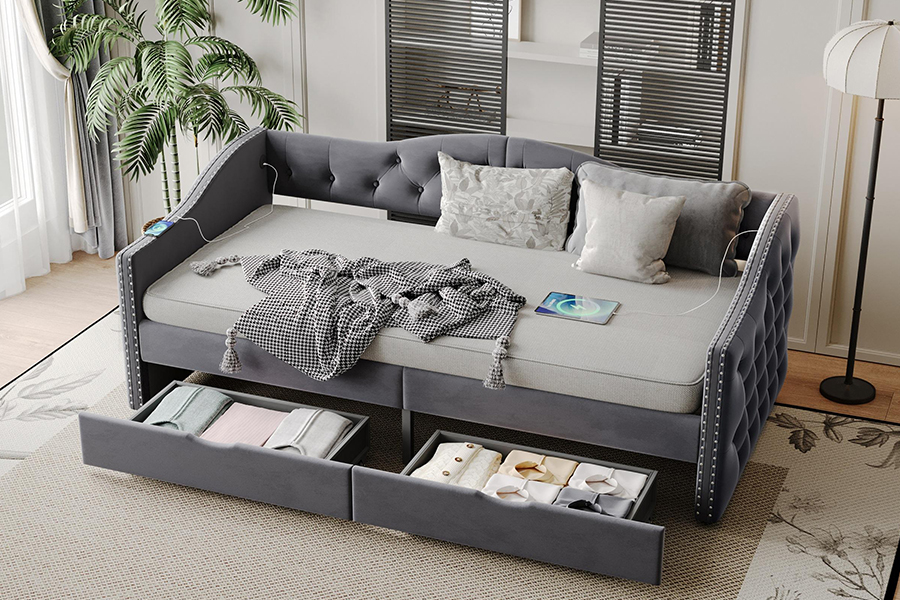 N13 European modern gray velvet cushion Storage Sofa bed