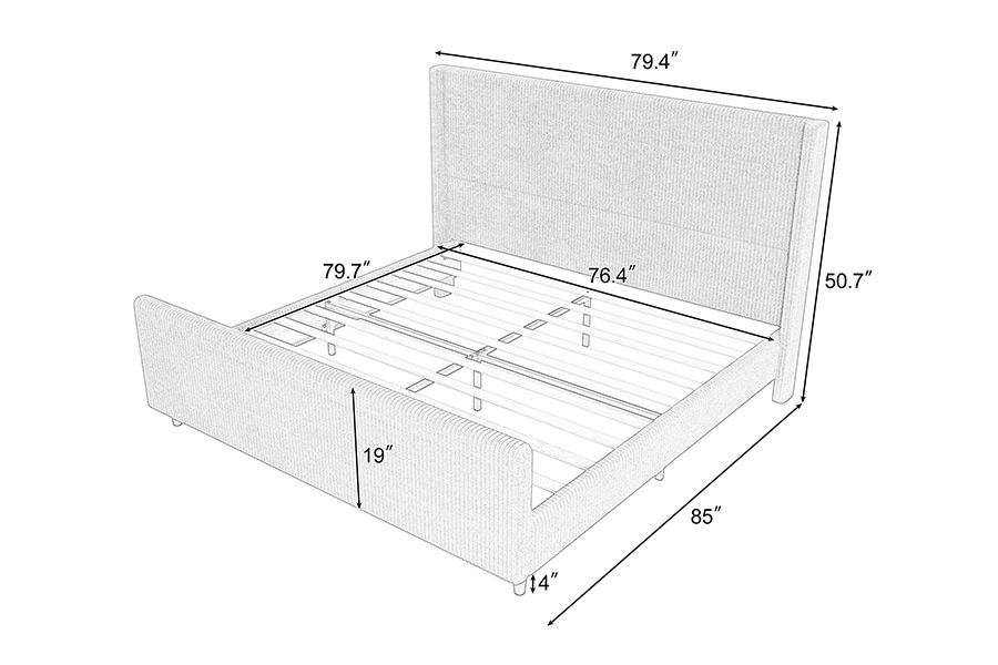 N12 Adjustable Wingback Easy to disassemble Upholstered Bed Frame