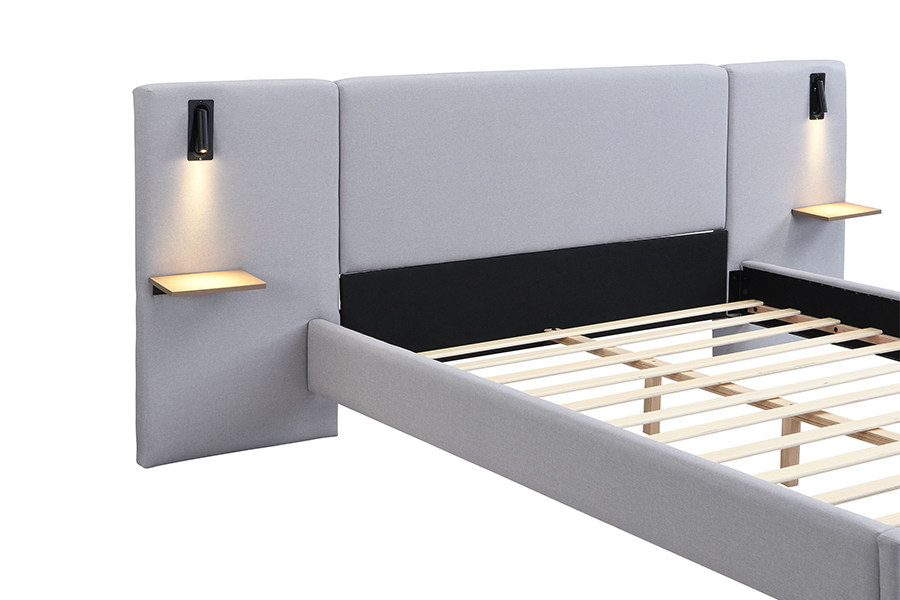 N1 Dark Gray Durable Fabric Sturdy Slat LED Upholstered Bed Frame