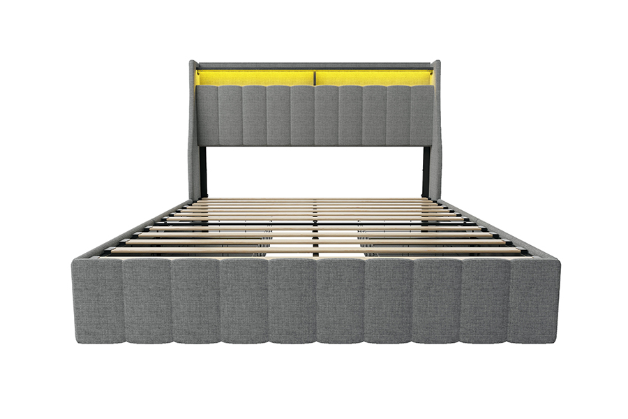 N2 Grey Fabric Bed Eco-Friendly Materials LED Upholstered Bed Frame