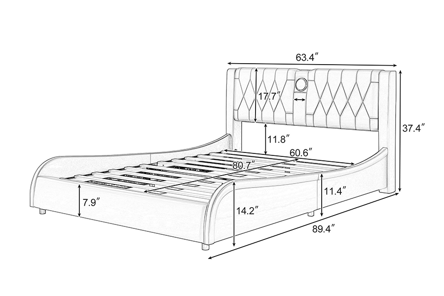 N8 Adjustable Platform Bed Modern White Soft Bed LED Upholstered Bed Frame