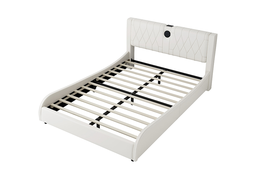N8 Adjustable Platform Bed Modern White Soft Bed LED Upholstered Bed Frame