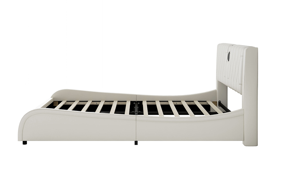 N8 Adjustable Platform Bed Modern White Soft Bed LED Upholstered Bed Frame