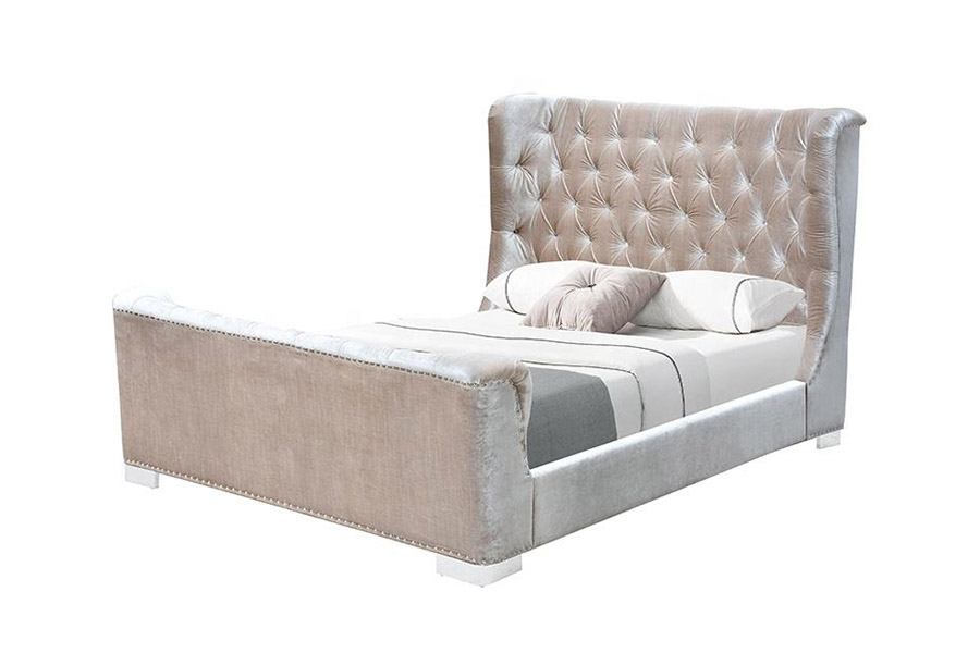 1402 Tufted Headboard Soft Wooden Slats Upholstered Bed