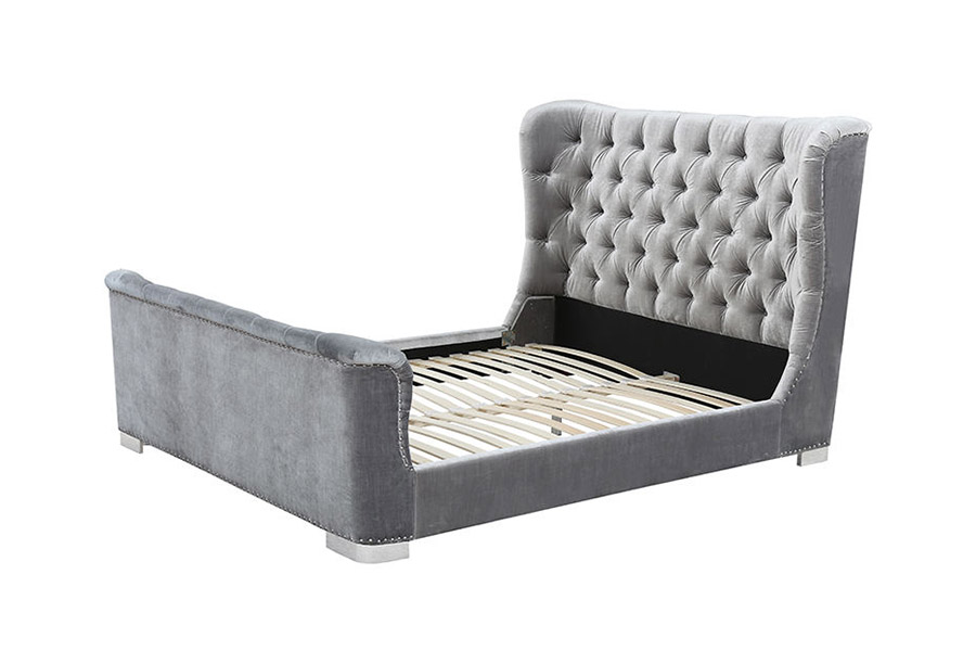 1402 Tufted Headboard Soft Wooden Slats Upholstered Bed