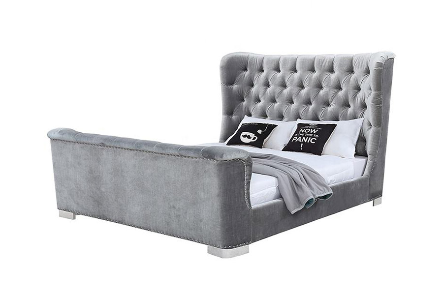 1402 Tufted Headboard Soft Wooden Slats Upholstered Bed