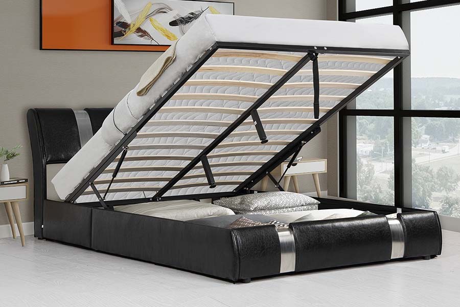 1715 Soft Faux Leather with Wooden Frame Upholstered Storage Bed Frame