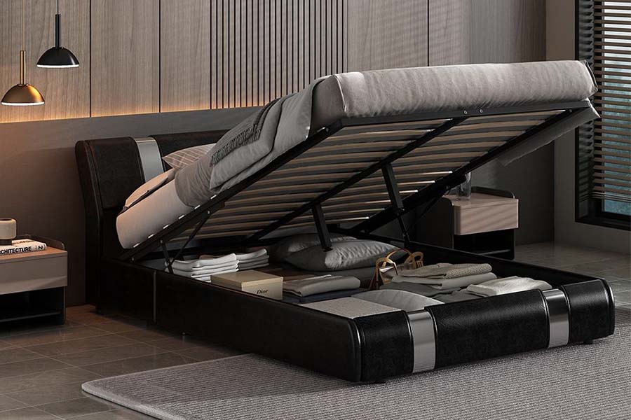 1715 Soft Faux Leather with Wooden Frame Upholstered Storage Bed Frame