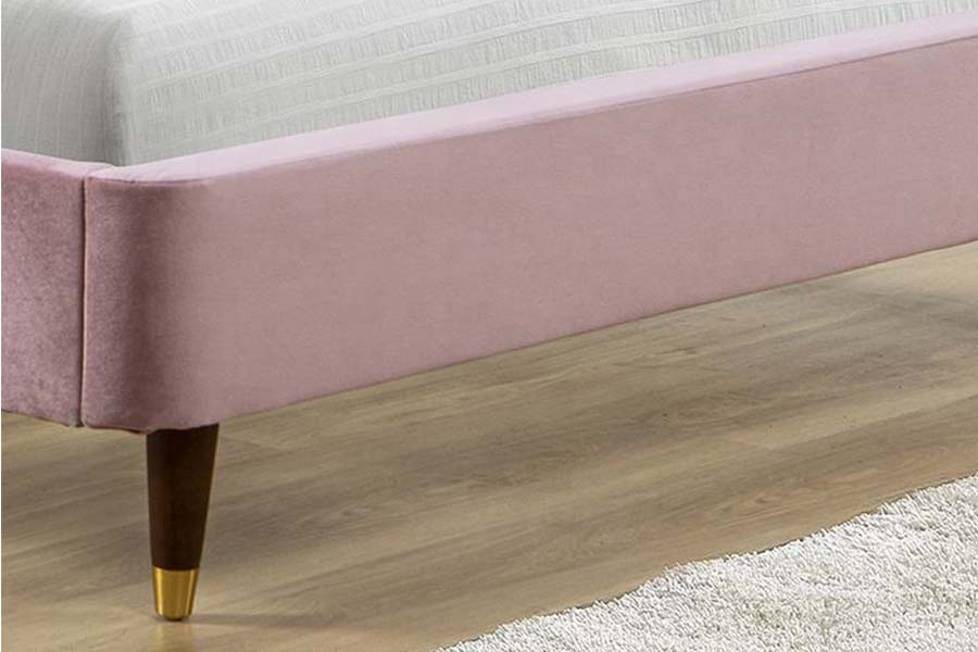 1598 Pink Velvet Fabric with Wooden Panel Upholstered Bed