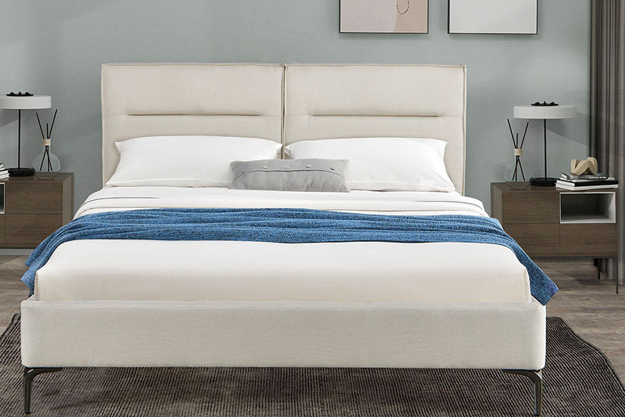 4266 Zip-Headboard Linen Beige Upholstered Bed
