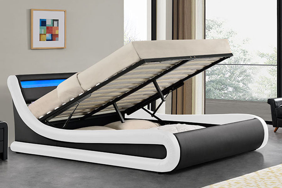 1138-1G Wave-Like LED Gas Lift Ottoman PU Leather Bed