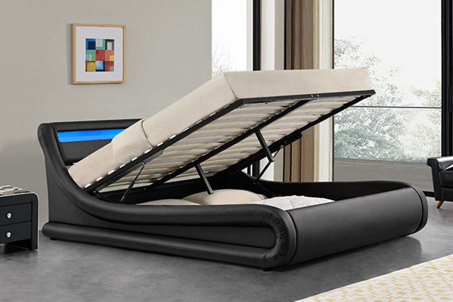 1138-1G Wave-Like LED Gas Lift Ottoman PU Leather Bed