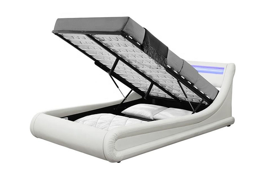 1138-1G Wave-Like LED Gas Lift Ottoman PU Leather Bed