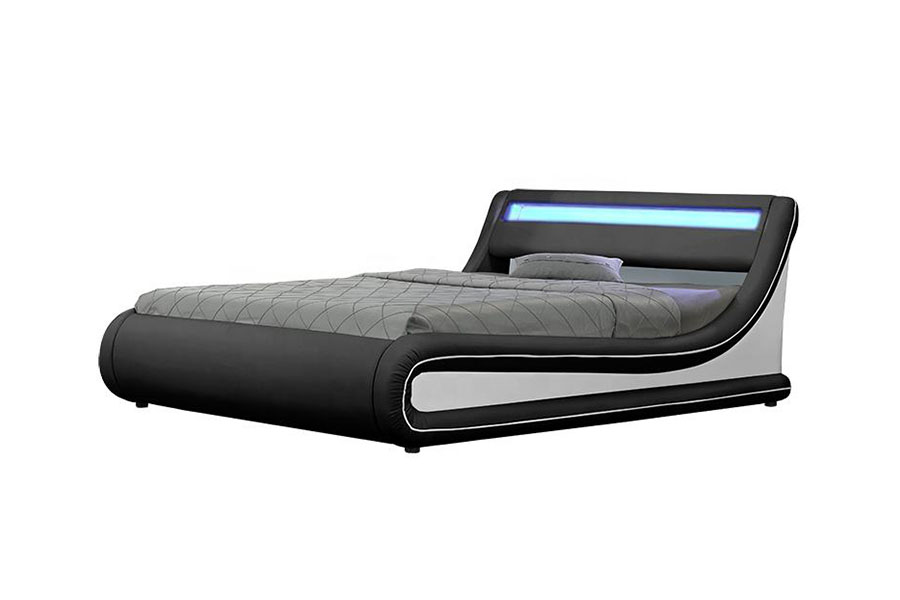 1138-1G Wave-Like LED Gas Lift Ottoman PU Leather Bed