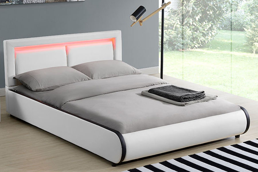 1124-1 Modern European LED Cushioned Leather Upholstered Bed Frame