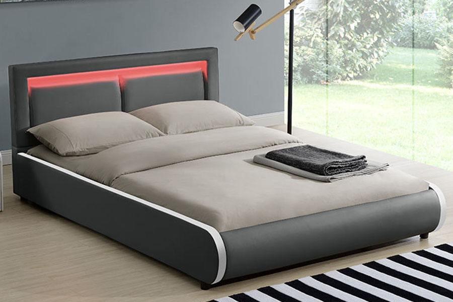 1124-1 Modern European LED Cushioned Leather Upholstered Bed Frame