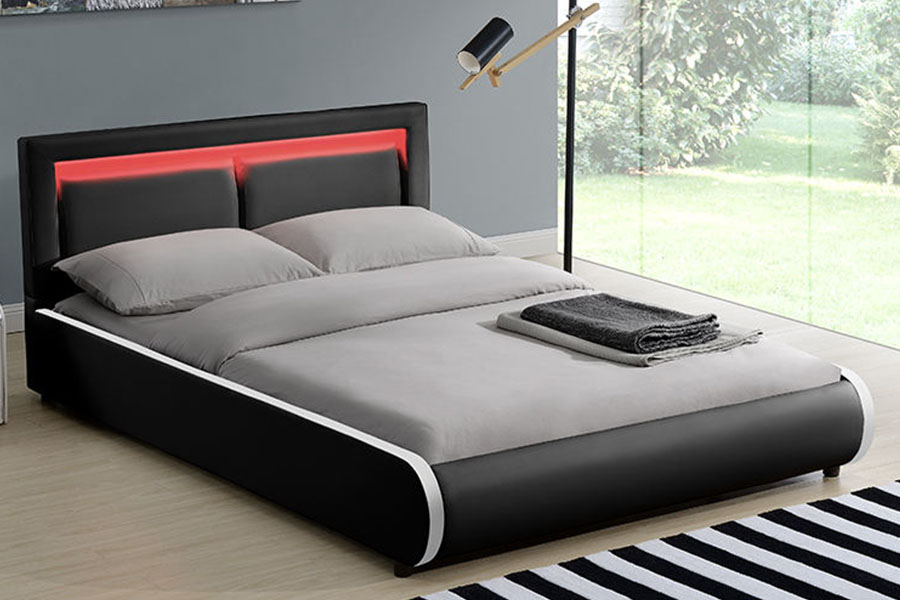 1124-1 Modern European LED Cushioned Leather Upholstered Bed Frame