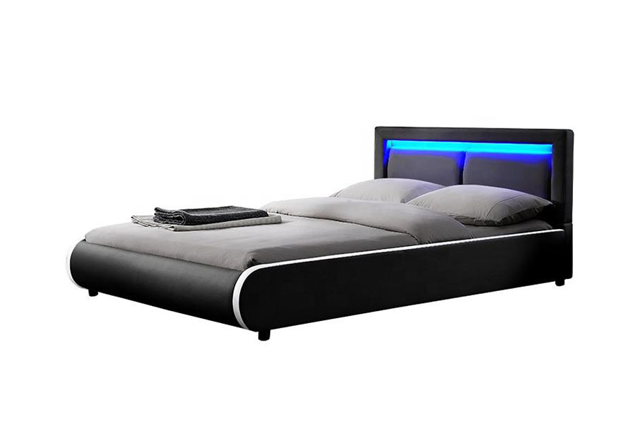 1124-1 Modern European LED Cushioned Leather Upholstered Bed Frame
