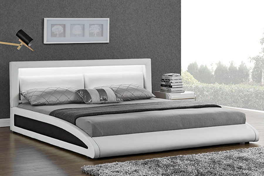 1118-1-2 Curved European Faux Leather Smart LED Bed Frame