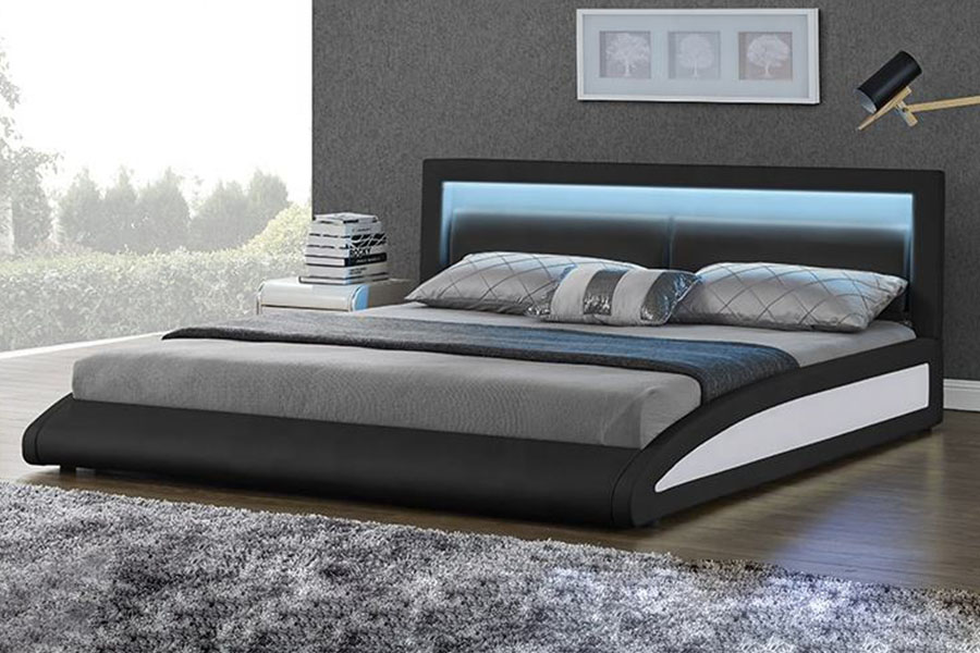 1118-1-2 Curved European Faux Leather Smart LED Bed Frame