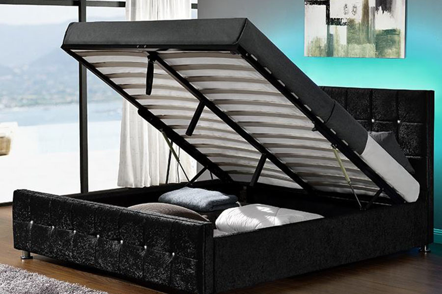1149-1G Modern Chenille Velvet LED Gas Lift Storage Bed