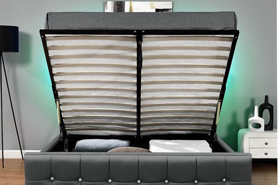 1149-1G Modern Chenille Velvet LED Gas Lift Storage Bed