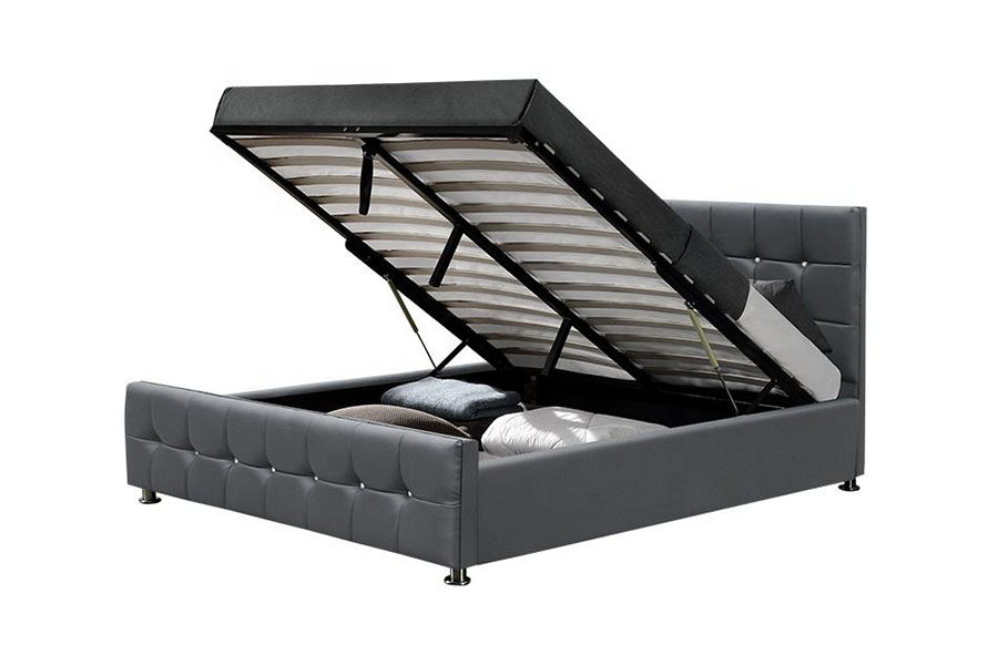 1149-1G Modern Chenille Velvet LED Gas Lift Storage Bed