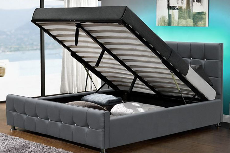 1149-1G Modern Chenille Velvet LED Gas Lift Storage Bed