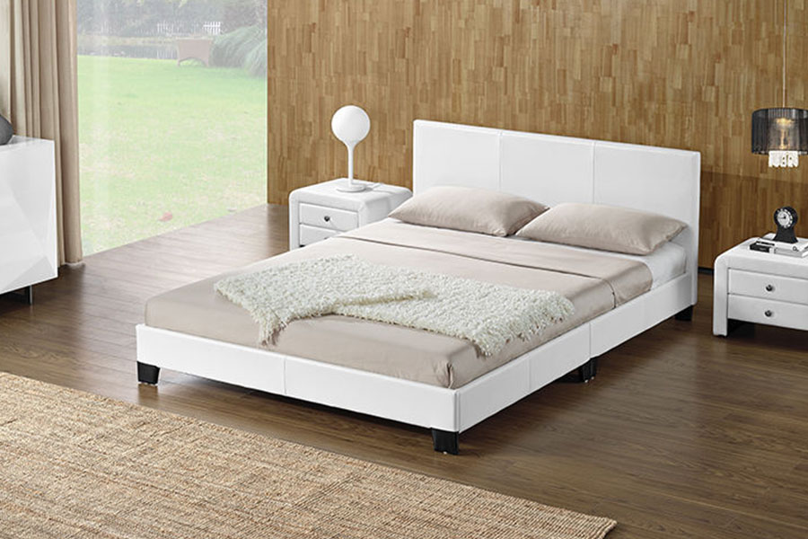 1142-2 American Style Linen Fabric Wooden Queen Bed Frame