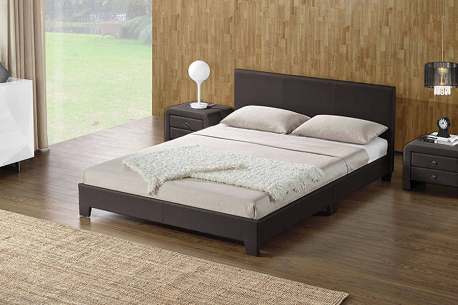 1142-2 American Style Linen Fabric Wooden Queen Bed Frame