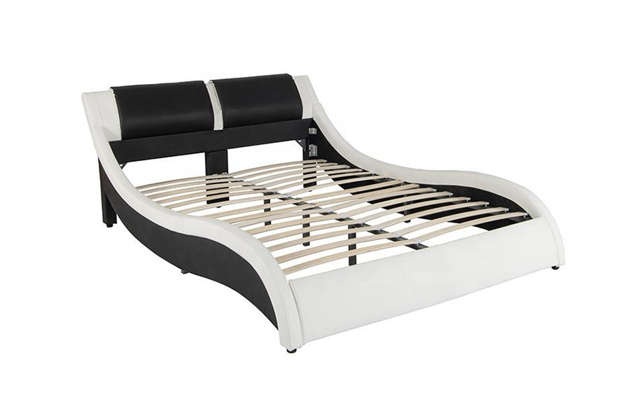 1178-1 Wave-Like LED Frame Leather Queen King Upholstered Bed