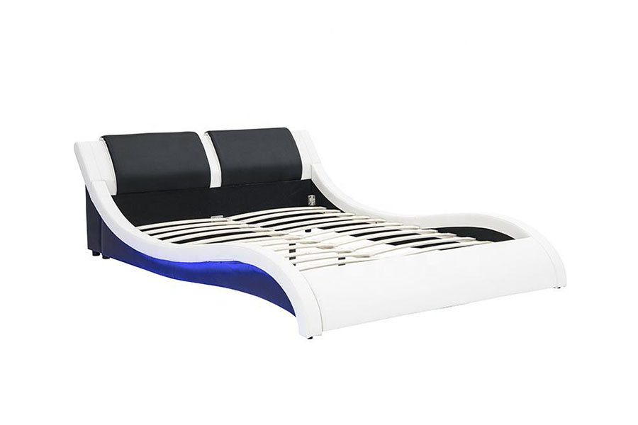 1178-1 Wave-Like LED Frame Leather Queen King Upholstered Bed