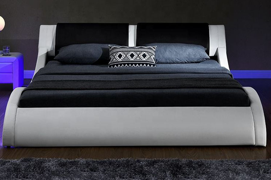 1178-1 Wave-Like LED Frame Leather Queen King Upholstered Bed
