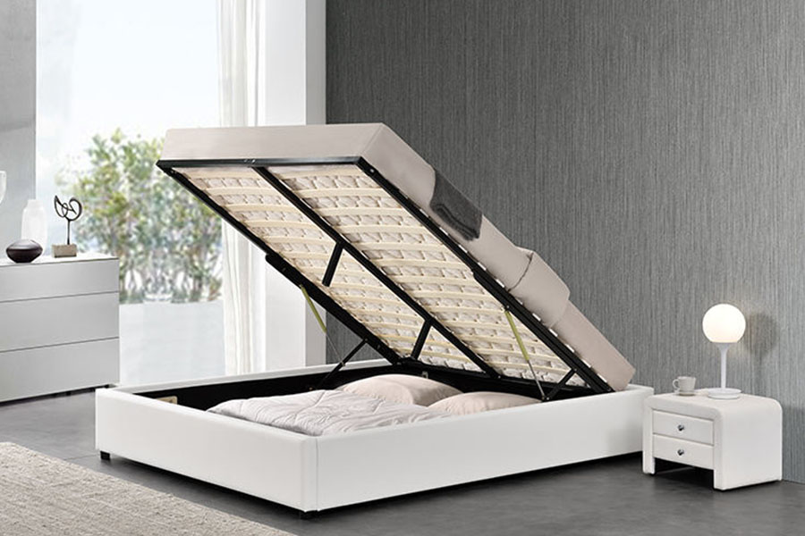 1155G Modern Faux Leather Hotel Gas Lift Storage Bed Frame