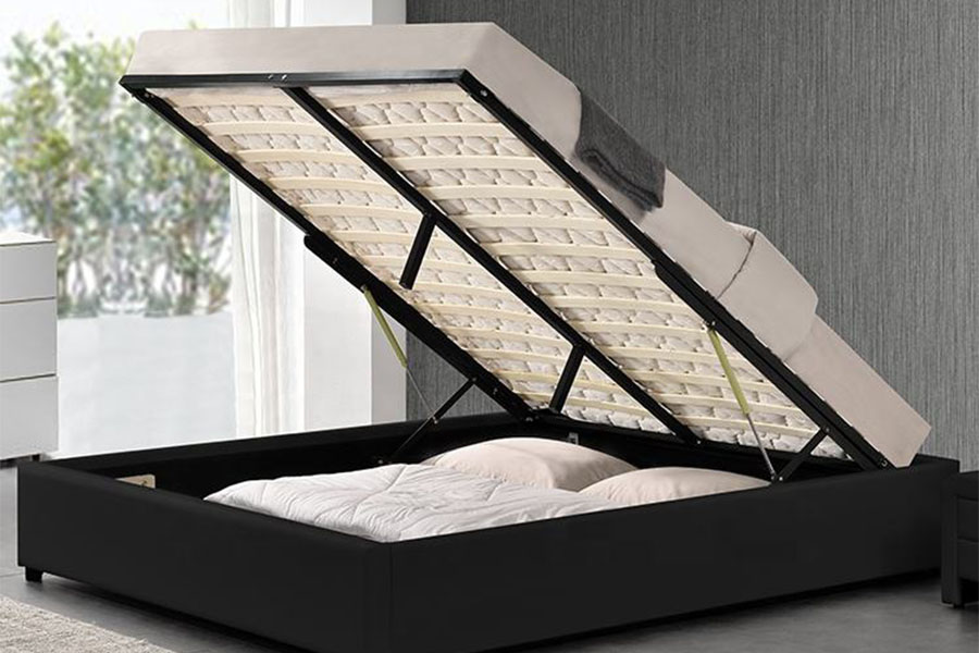 1155G Modern Faux Leather Hotel Gas Lift Storage Bed Frame