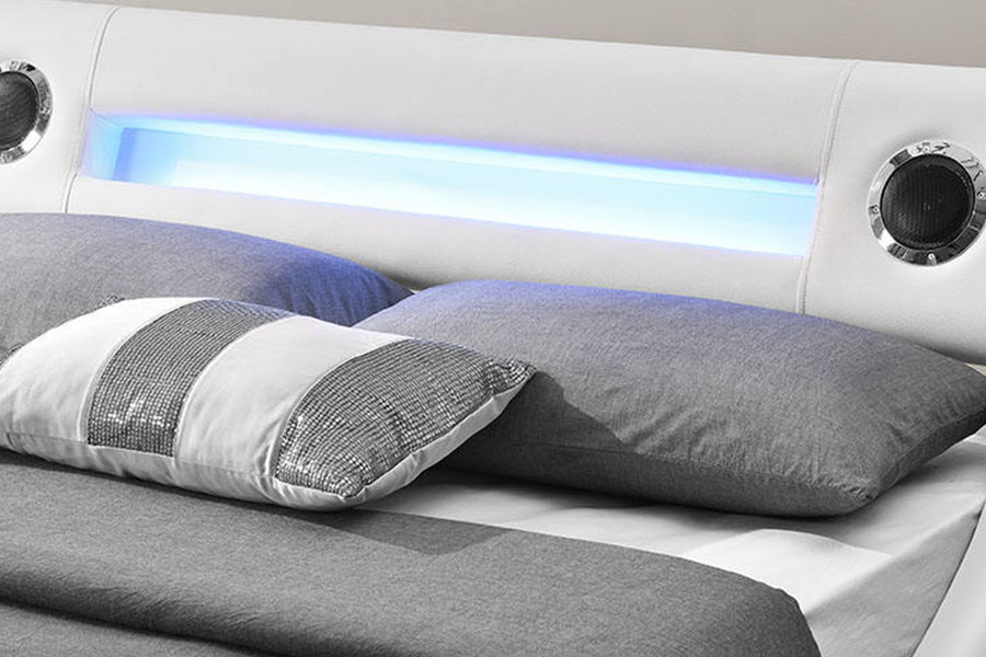 1324-1GS Gorgeous LED Speaker Leather Gas Lift Storage Upholstered Bed Frame