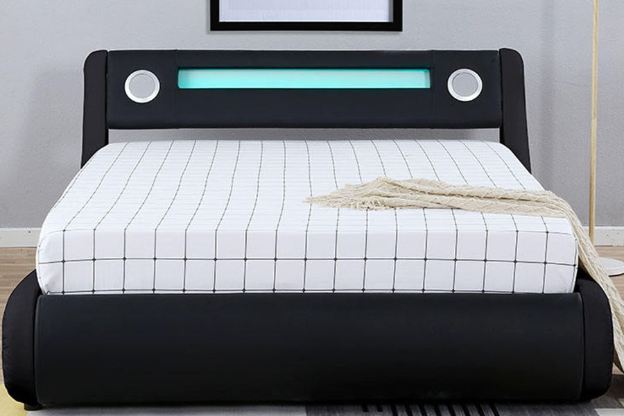 1324-1GS Gorgeous LED Speaker Leather Gas Lift Storage Upholstered Bed Frame