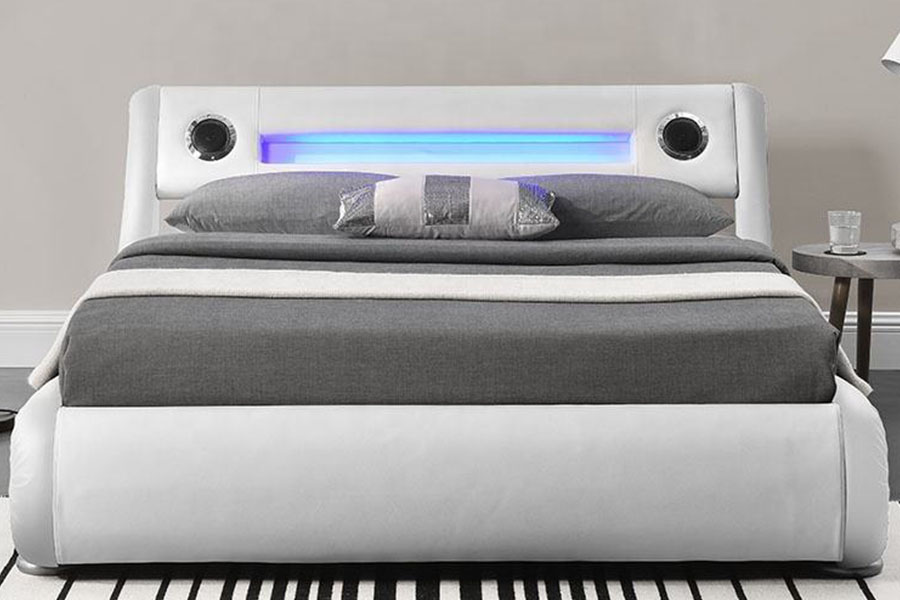 1324-1GS Gorgeous LED Speaker Leather Gas Lift Storage Upholstered Bed Frame