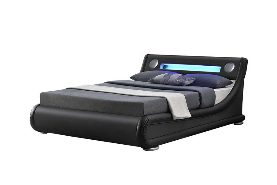 1324-1GS Gorgeous LED Speaker Leather Gas Lift Storage Upholstered Bed Frame