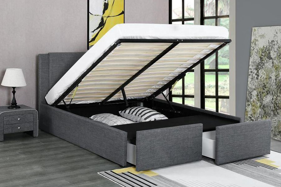 1311DG Gas-Lift Two-Drawer Fabric Wooden Storage Upholstered Bed Frame