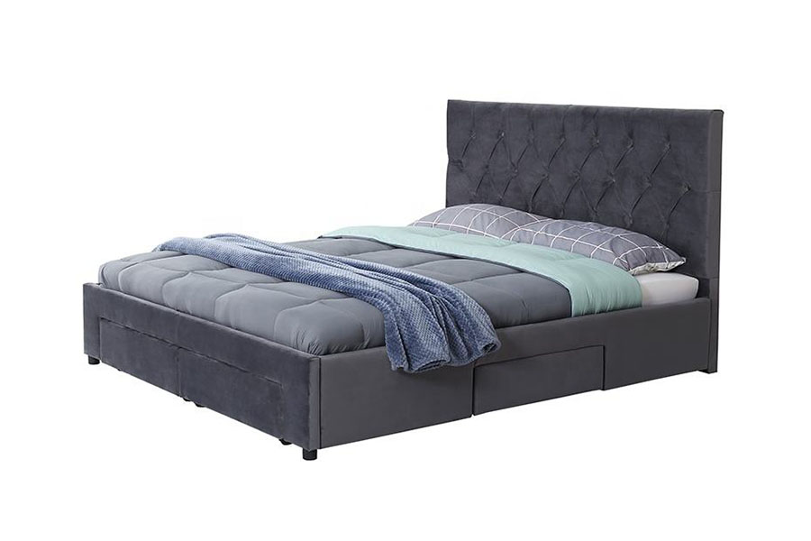 1406D Velvet King Wooden-Base Drawer Upholstered Storage Bed Frame 